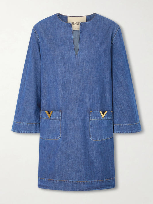 Vlogo Embellished Denim Mini Dress