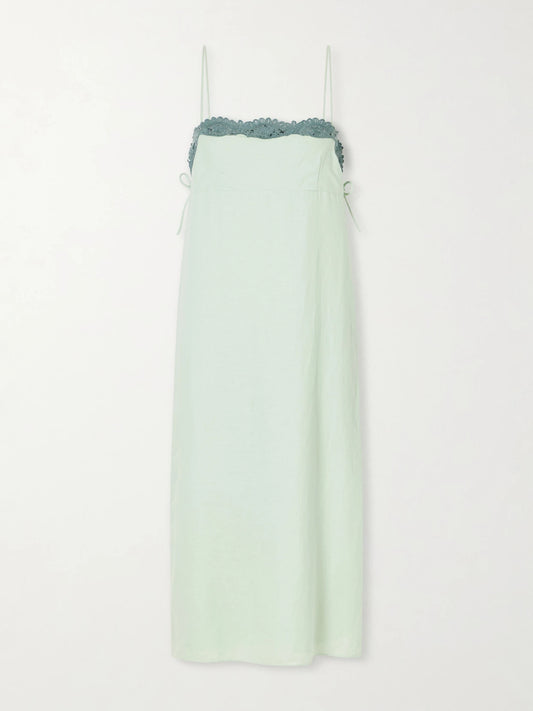 Darya Lace-trimmed Linen And Cotton-blend Midi Dress