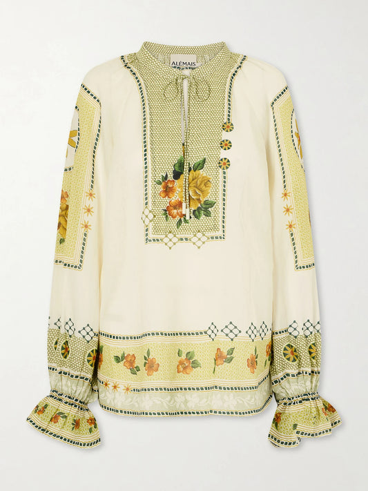 Dixie Floral-print Ramie Top