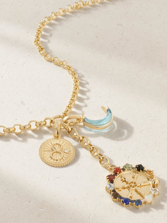 Aether 18-karat Gold And Enamel Multi-stone Necklace