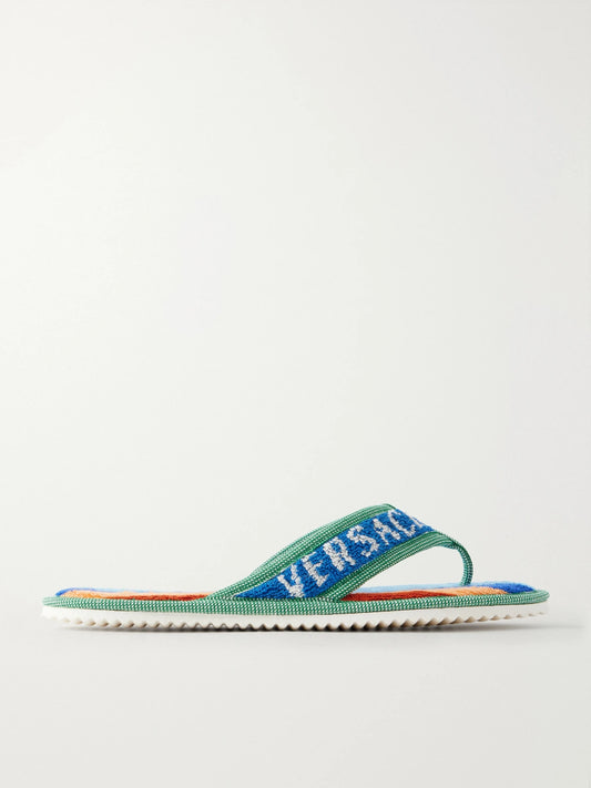Striped Cotton-terry Flip Flops