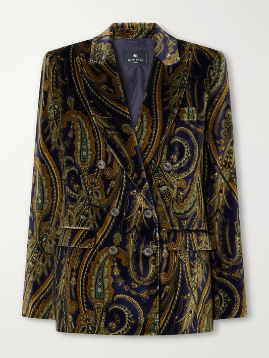 Etro Double-breasted Paisley-print Cotton-blend Velvet Blazer