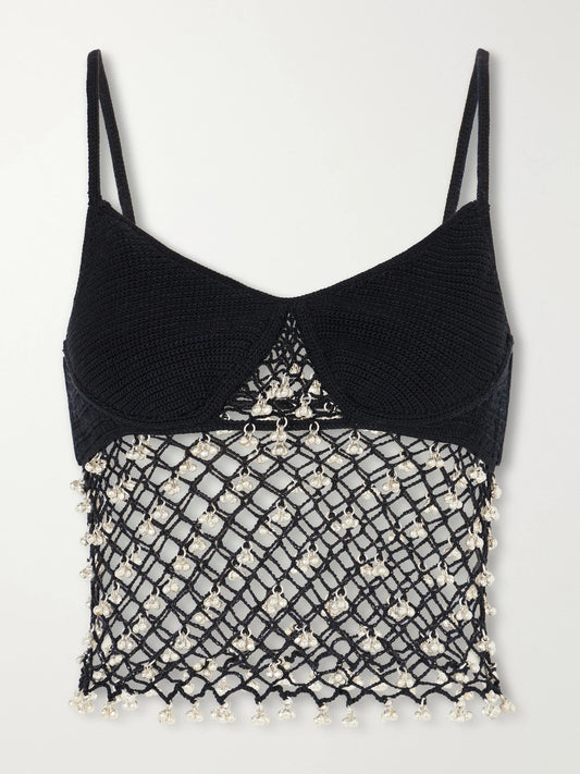 Yoshita 1967 Catherine Embellished Cotton Crochet-knit Top