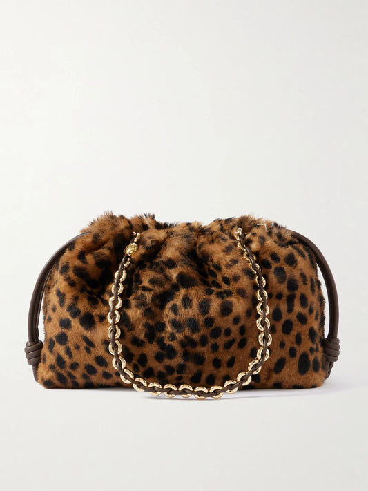 Flamenco Medium Leather-trimmed Leopard-print Shearling Clutch