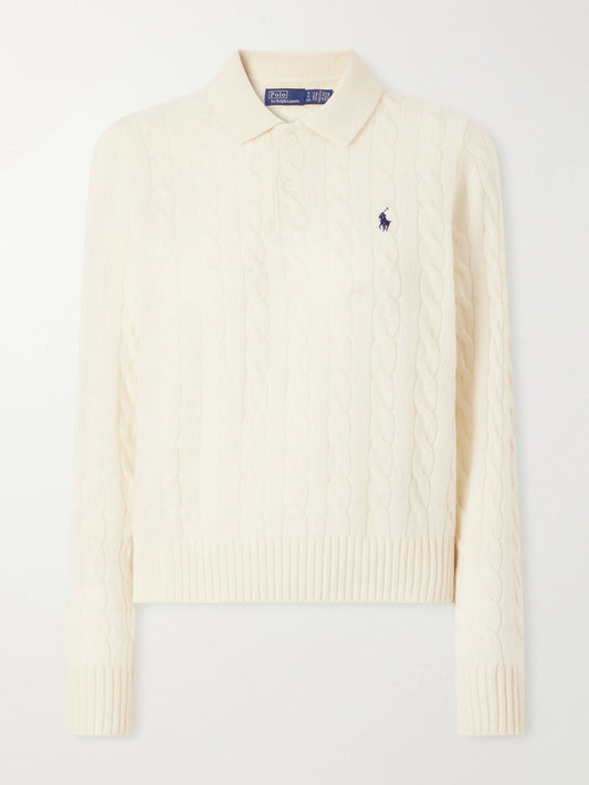 Ralph Lauren Cable-knit Wool And Cashmere-blend Polo Sweater