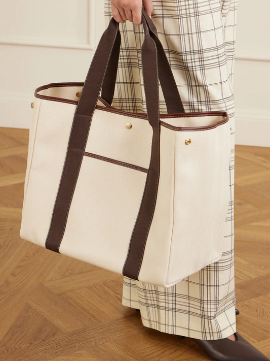 Traversée Large Leather And Webbing-trimmed Canvas Tote