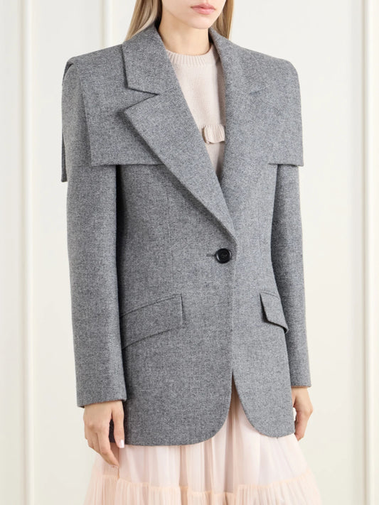 Chloé Cape-detailed Wool-blend Chiné Blazer