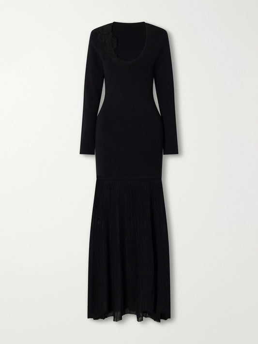 SIR. Aylu Lace-appliqué Contrast-panel Stretch-knit Maxi Dress