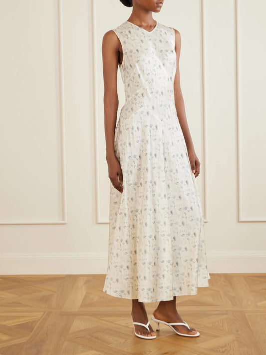 DÔEN Adelana Floral-print Silk-satin Midi Dress