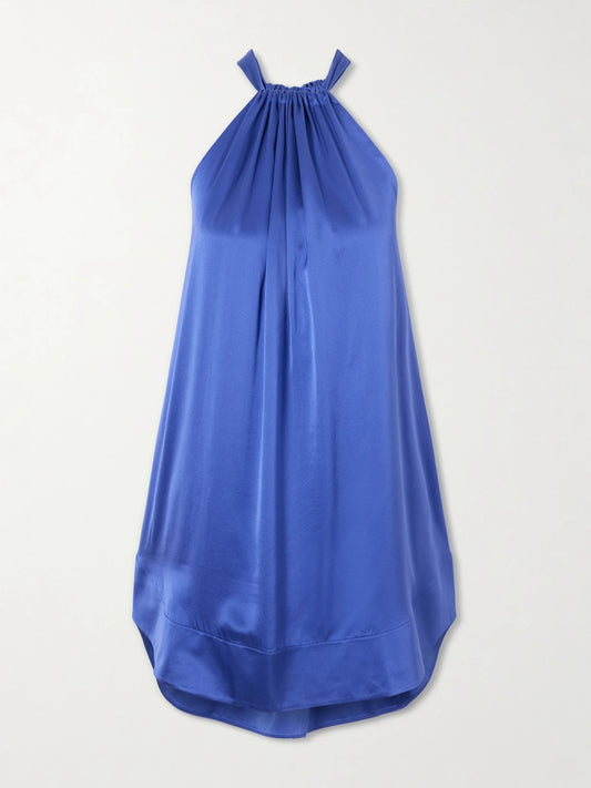 AFLALO Bexley Gathered Silk-satin Halterneck Mini Dress