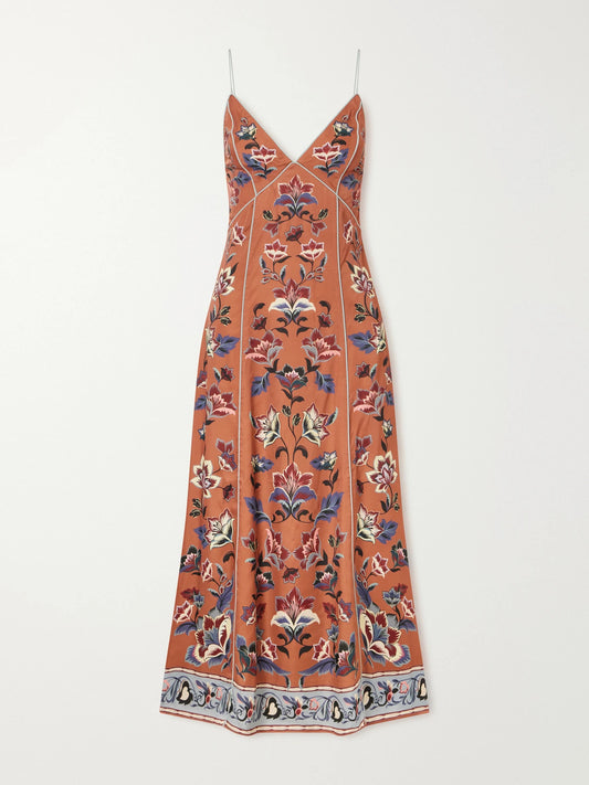 Farm Rio Floral Beauty Tapestry Floral-print Satin-twill Maxi Dress