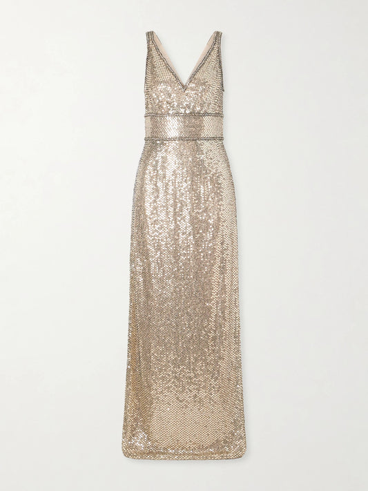 Jenny Packham Odina Crystal-embellished Sequin Tulle Gown