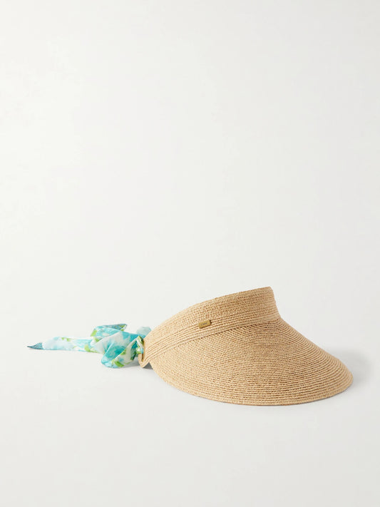 Printed Silk-trimmed Woven Raffia Sunhat