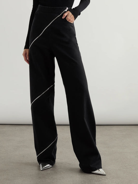Zip-embellished Wide-leg Jeans