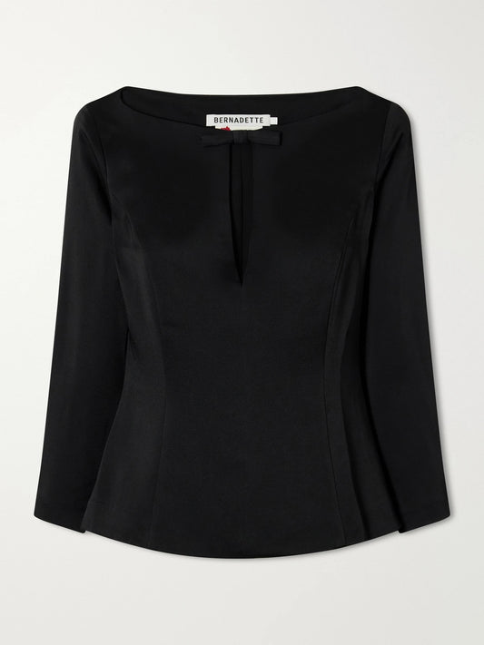 BERNADETTE Romi Bow-detailed Darted Satin Top