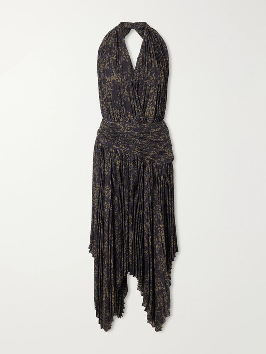 Proenza Schouler Paulina Pleated Ruched Georgette Midi Dress