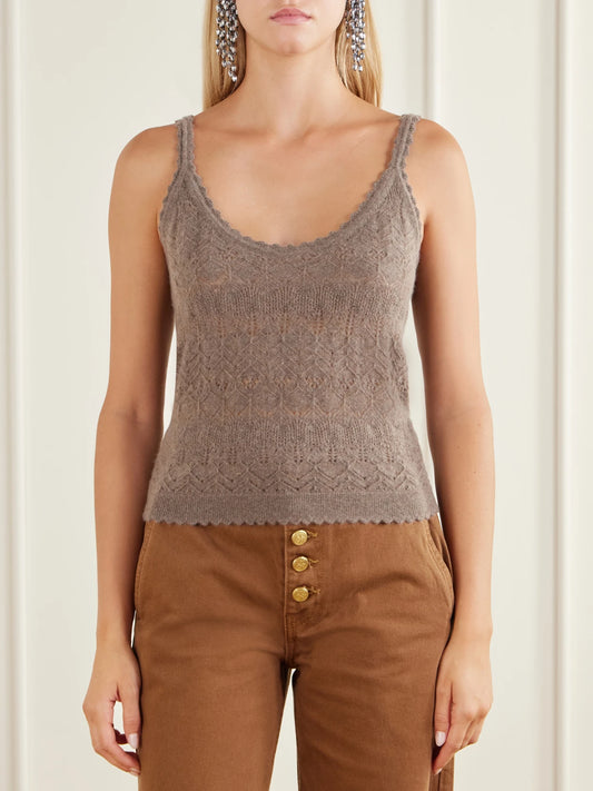 Ulla Johnson Brielle Scalloped Pointelle-knit Cashmere Tank