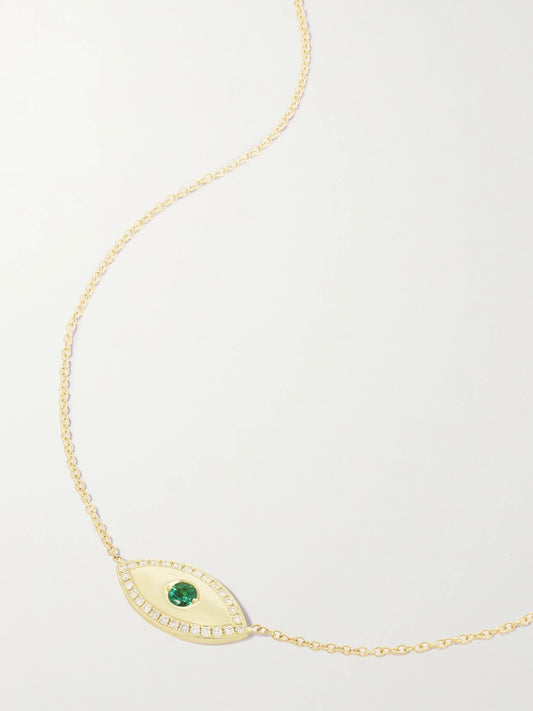 Medium Evil Eye 18-karat Gold, Diamond And Emerald Necklace