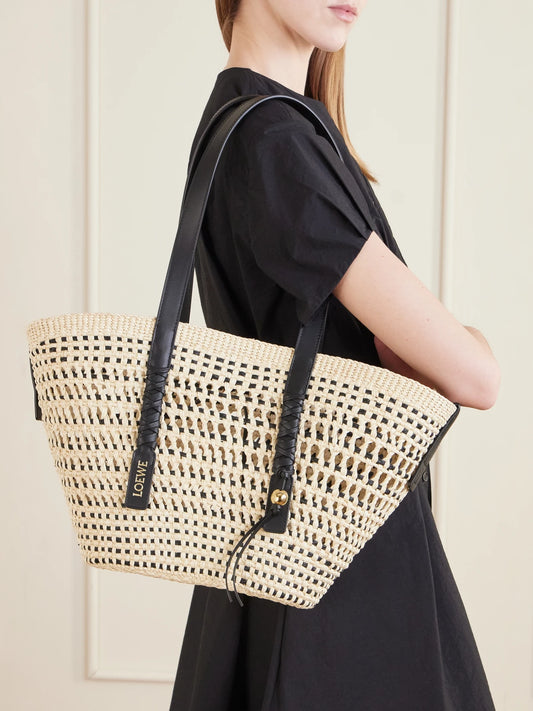 + Paula's Ibiza Braid Medium Leather-trimmed Raffia Tote
