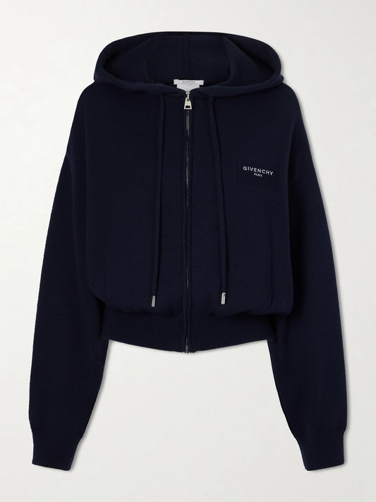 Logo-embroidered Wool And Cotton-blend Zip-up Hoodie