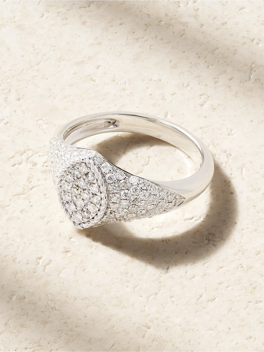 Baby Chevalière Marquise 9-karat White Gold Diamond Signet Ring