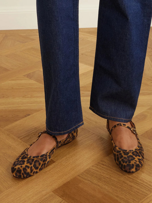 Carla Leopard-print Suede Mary Jane Ballet Flats
