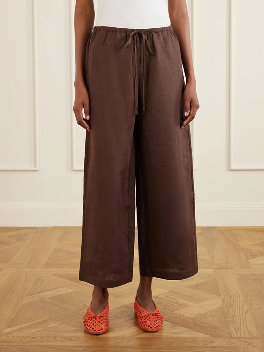 Mateo Linen Mid-rise Wide-leg Pants