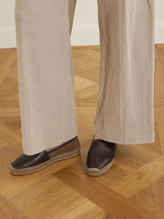 Bead-embellished Suede And Laser-cut Leather Espadrilles