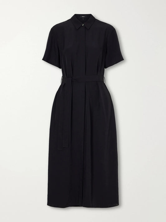 Theory Belted Crepe Midi Dress