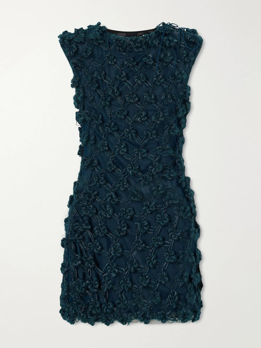 Pauline Dujancourt Amber Layered Floral-appliquéd Crochet-knit And Organza Mini Dress