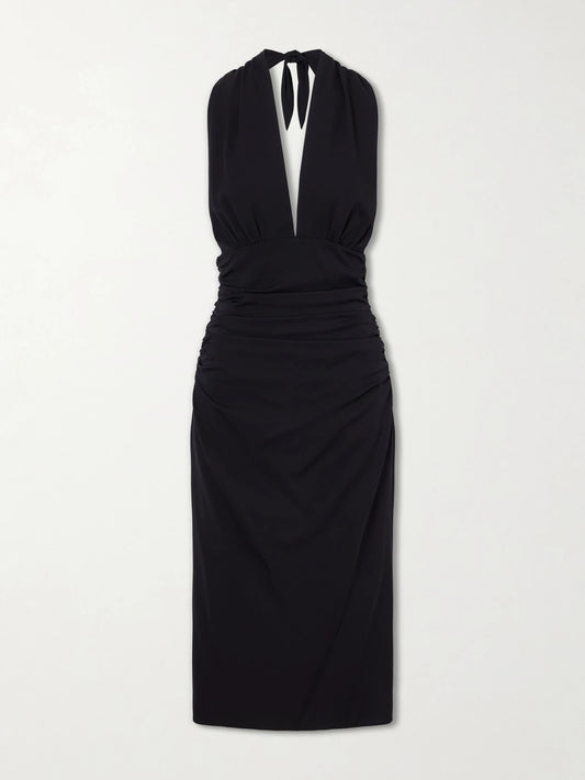Halterneck Backless Silk-blend Midi Dress