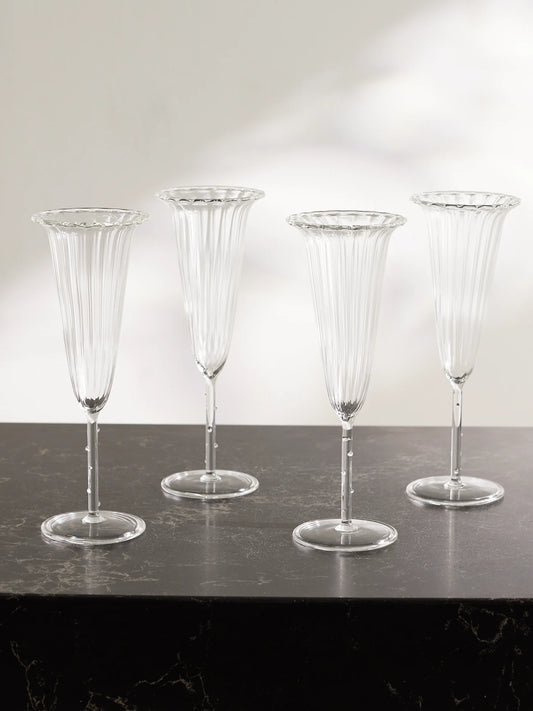 Angel Set Of Four Glass Champagne Flutes