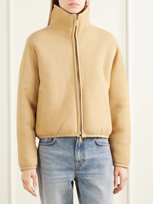 James Perse Cropped Shearling-trimmed Suede Jacket