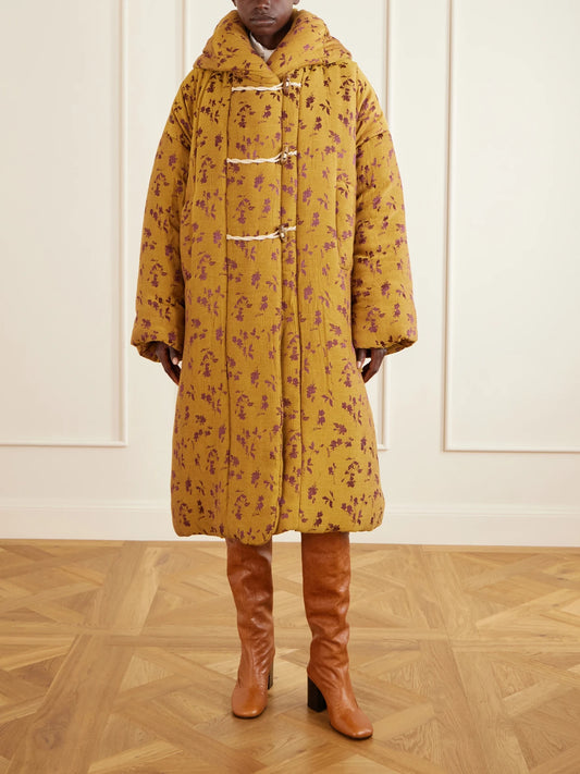Dries Van Noten Hooded Padded Floral-jacquard Long Jacket