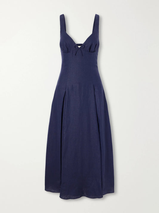 Faithfull Bow-detailed Linen Midi Dress