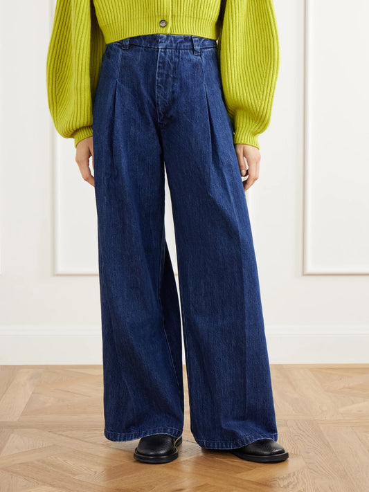 RÙADH The Crewe Pleated Recycled High-rise Wide-leg Jeans