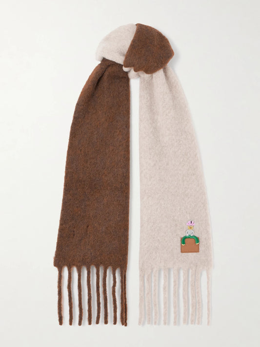 LOEWE Crystal-embellished Embroidered Appliquéd Fringed Alpaca-blend Scarf