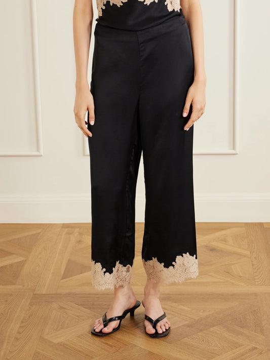 Marcela Lace-trimmed Satin Wide-leg Pants