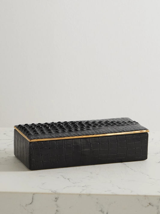 L'Objet Gold-plated Croc-effect Porcelain Trinket Box