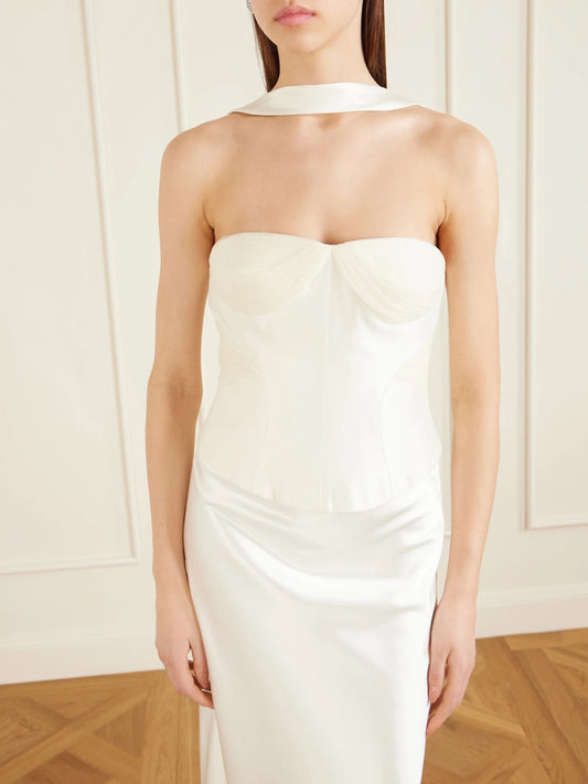 Viola Gathered Draped Tulle-trimmed Wool And Silk-blend Twill Top