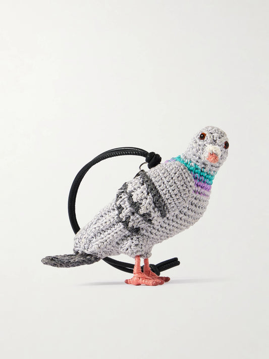 Pigeon Crocheted Cotton And Leather Bag Charm