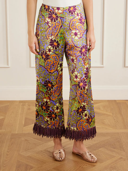 ALÉMAIS Joanna Printed Satin Wide-leg Pants