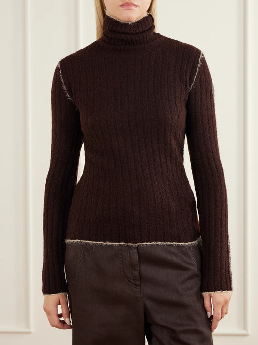 Moncler Frayed Ribbed Wool-blend Turtleneck Sweater