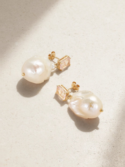 14-karat Gold, Pearl And Rose Quartz Earrings