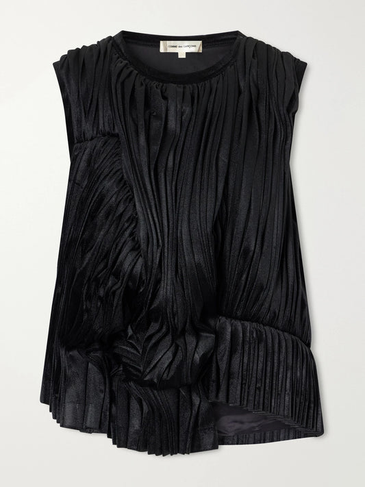 Comme des Garçons Asymmetric Pleated Draped Jersey-velour Top