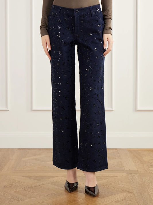 FRAME The Embellished Saturday Low-rise Straight-leg Jeans