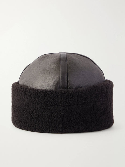 Nour Hammour Dallen Shearling-trimmed Leather Beanie