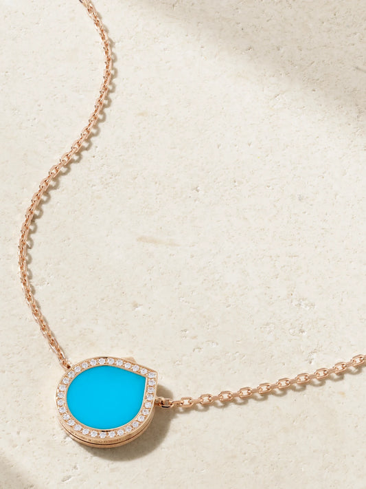 Antifer 18-karat Rose Gold, Turquoise And Diamond Necklace