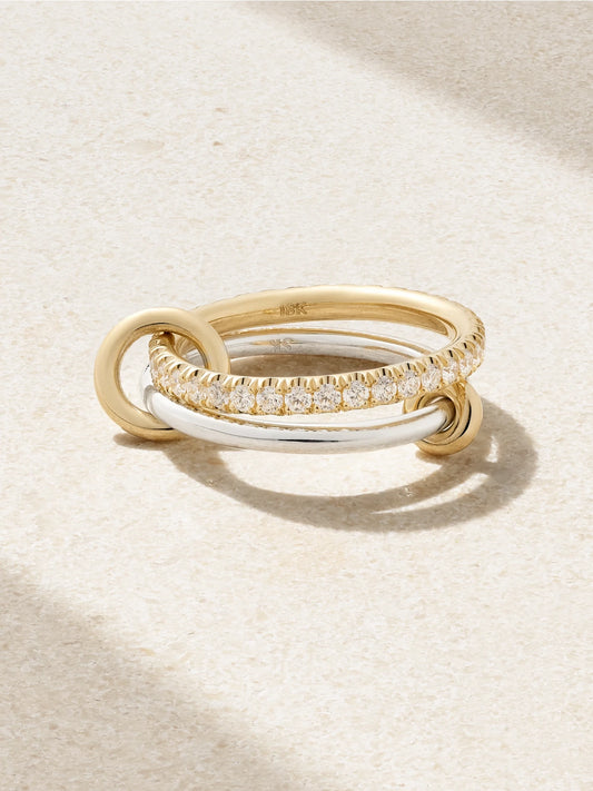 Emi Set Of Two 18-karat Gold And Sterling Silver Diamond Rings