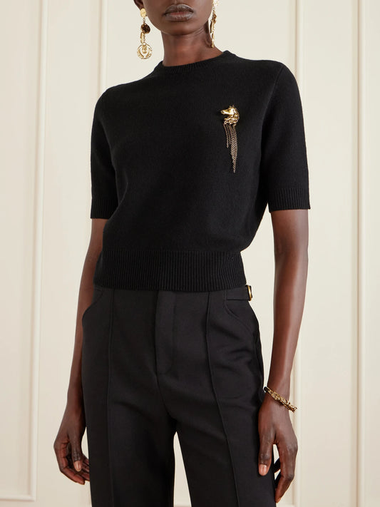 Embellished Ribbed Wool And Cashmere-blend Sweater